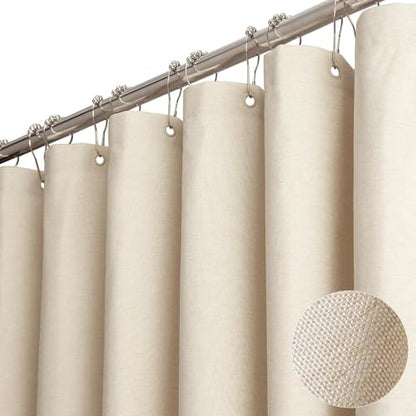 72x80 Linen Textured Waterproof Fabric Shower Curtain Set, Beige/Cream | Long Size, 230GSM Polyester, Heavy Duty Cloth, Weighted Hem, 12 Plastic Hooks, Modern Luxury Hotel Style, Machine Washable - color: A - Cream, size: 72"W x 80"L (Pack of 1)