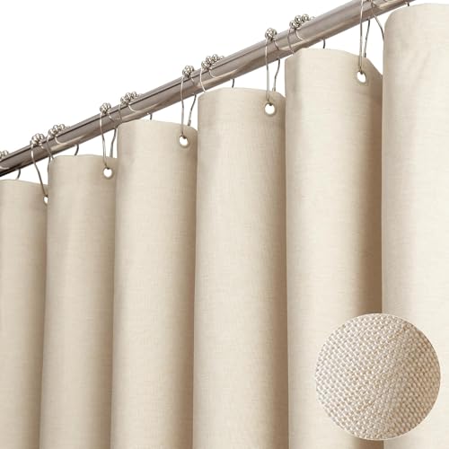 72x90 Linen Textured Waterproof Fabric Shower Curtain Set, Beige/Cream | Long Size, 230GSM Polyester, Heavy Duty Cloth, Weighted Hem, 12 Plastic Hooks, Modern Luxury Hotel Style, Machine Washable - color: A - Cream, size: 72"W x 90"L (Pack of 1)