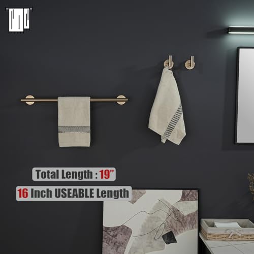 JQK Champagne Bronze Towel Bar, 19 Inch 304 Stainless Steel Thicken 0.8mm Towel Rack Bathroom, Towel Holder Wall Mount, Useable Length 16 Inch, TB110L16-CB - color: Champagne Bronze, size: 19.1 Inch