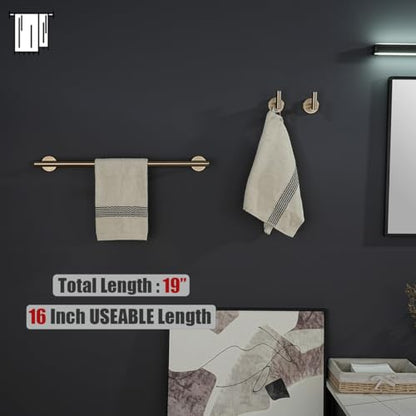 JQK Champagne Bronze Towel Bar, 19 Inch 304 Stainless Steel Thicken 0.8mm Towel Rack Bathroom, Towel Holder Wall Mount, Useable Length 16 Inch, TB110L16-CB - color: Champagne Bronze, size: 19.1 Inch