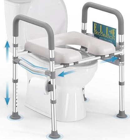 HOMLAND Toilet Seat Risers for Seniors with Handles, Dual-Crossbar, 400lb | Adjustable Height and Width, Padded Seat, Aluminum Reinforced Frame, Raised Handicap Elevated Toilet Seat Fit Any Toilet