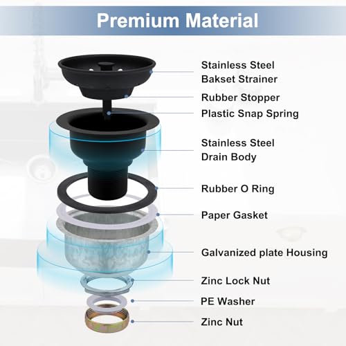 ZM Black Deep Locking Kitchen Sink Basket Strainer with Drain Stopper - style: Deep Locking-Black