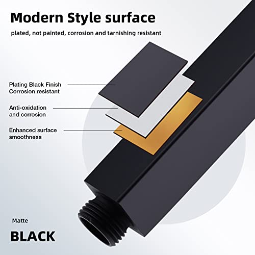 8 Inch Matte Black Square Ceiling Mount Shower Arm and Flange ﻿ | Stainless Steel Rain Straight Shower Head Extension Pipe - color: Matte Black, style: 8 Inches