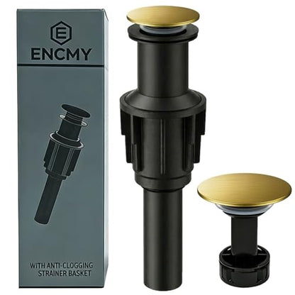 Bathroom Sink Drain Without Overflow- Brushed Gold Pop up Drain for Bathroom Vanity Vessel Sink Drain Stopper - Anti-clog Pop-up Plastic Drain with Hair Catcher Strainer - color: Brushed Gold
