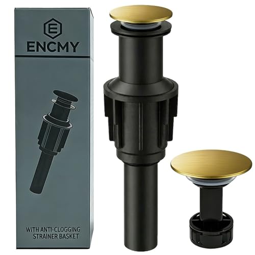 Bathroom Sink Drain Without Overflow- Brushed Gold Pop up Drain for Bathroom Vanity Vessel Sink Drain Stopper - Anti-clog Pop-up Plastic Drain with Hair Catcher Strainer - color: Brushed Gold