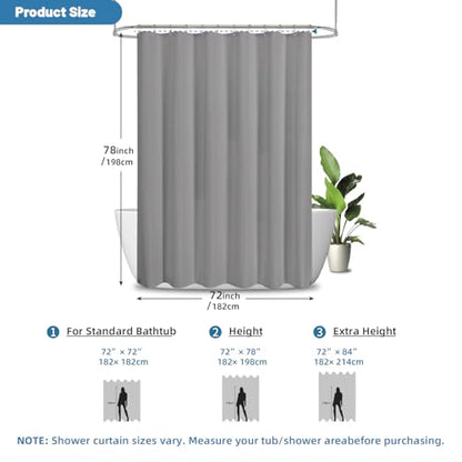 2-in-1 Waterproof Fabric Shower Curtain - No Separate Liner Needed, Hotel-Style Waffle Weave, Effortless Cleaning & Washable Bathroom Shower Curtain Set,72Wx78H,Grey - color: Grey, size: 72"W x 78"L (Pack of 1)