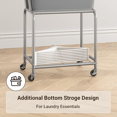 ELYKEN Rolling Laundry Hamper with Wheels, Removable Bag, Laundry Cart | Heavy Duty Metal Frame, 2-Tier Clothes Basket with Shelf, Ideal for Closet, Bedroom, Bathroom & Laundry Room - color: Gray, size: 20.3"L x 15.9"W x 30.9"H