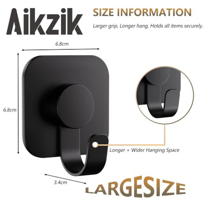 Aikzik 4 Pack Large Heavy Duty Wall Hooks - 26lb Max, Stainless Steel Adhesive Towel Hooks for Hanging Towel, Coat, Robe, Sticky Towel Holder for Wall Mount in Bathroom, Kitchen, Shower, Door - Black - color: Black