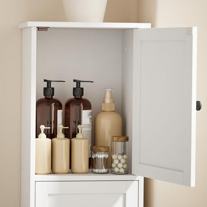 Slim Bathroom Storage Cabinet, Tall Narrow Bathroom Cabinet | Skinny Freestanding Floor Cabinet for Small Spaces, Bathroom, Living Room, 9.8"D x 11.8"W x 60.6"H, White
