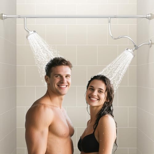 Dual Shower Head for Couples, Double Showerheads (Chrome) | High Pressure, Two Showerhead System Fit 2 Person People, Birthday Gifts for Women Men, Spa-Like, Segmented Design - color: Chrome