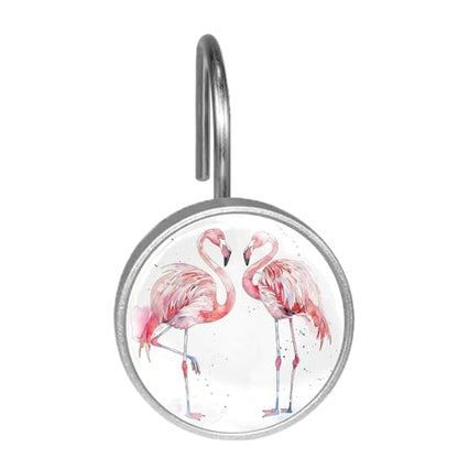 Pink Flamingo Shower Curtain Hooks Set of 12 | Bathroom Decor Rustproof Metal Decorative Shower Hooks Rings for Curtains Rods