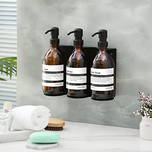 Wall Mount Soap Dispenser Holder with Adjustable Tray, 304 Stainless Steel Rustproof Shower Dispenser Holder for Refillable Bottles (Triple) - color: Black(triple)