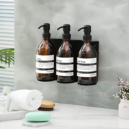 Wall Mount Soap Dispenser Holder with Adjustable Tray, 304 Stainless Steel Rustproof Shower Dispenser Holder for Refillable Bottles (Triple) - color: Black(triple)