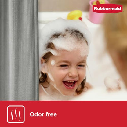 Rubbermaid Grey Shower Curtain Liner: Waterproof Fabric Shower Liner for Bathroom, with 2 Magnets and Rustproof Grommets, 70x72, Standard Size, Gray - color: Grey