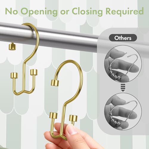 Gold Shower Curtain Hooks, 12PCS Minimalist Simple Double Shower Curtain Rings, Rust-Resistant Metal Shower Hooks, Cylinders Shower Rings for Bathroom Shower Rods Curtains - color: Gold, style: Cylinders - Double Hooks