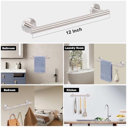 Livabber Bath Towel Bar, 304 Stainless Steel Towel Rack, Heavy Duty Towel Holder Wall Mounted for Bathroom/Kitchen, Usable Hanging Length-9.3 Inch, Total Length-12 Inch (Brushed Nickel) - color: Brushed Nickel, size: 12 Inch