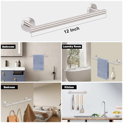 Livabber Bath Towel Bar, 304 Stainless Steel Towel Rack, Heavy Duty Towel Holder Wall Mounted for Bathroom/Kitchen, Usable Hanging Length-9.3 Inch, Total Length-12 Inch (Brushed Nickel) - color: Brushed Nickel, size: 12 Inch