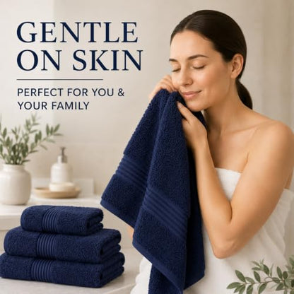 Towel Set for Bathroom, 3 Piece Turkish Cotton Bath Hand and Wash Towels | Mixed size set in Azure Blue, 600 gram weight. Double stitched hems suit family and guest use. - color: Azure Blue