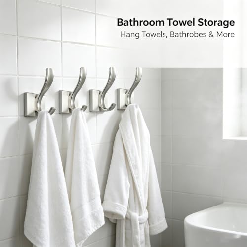 Brushed Nickel Towel Robe Clothes Coat Hooks for wall | Heavy Duty Wall Mount Rust-proof Double towel hooks for Bath Bedroom Kitchen Pool Garage Hotel - color: Brushed Nickel 4