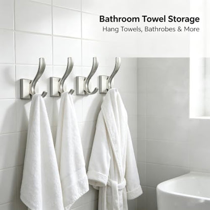 Brushed Nickel Towel Robe Clothes Coat Hooks for wall | Heavy Duty Wall Mount Rust-proof Double towel hooks for Bath Bedroom Kitchen Pool Garage Hotel - color: Brushed Nickel 4