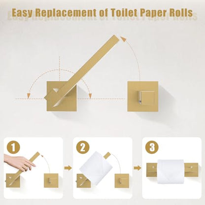 TQKAG Brushed Gold Bathroom Hardware Accessories Set 5 Pieces, Double Post Pivoting Toilet Paper Holder Set Stainless Steel Square Bathroom Towel Bar Holder Set Wall Mounted - color: Brushed Dark Gold, size: 5-Pieces Set