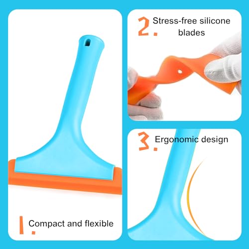 Small Silicone Window Squeegee, Auto Windshield Water Blade Scraper, Multifunctional Auto Squeegee with 5.9 Inch Blade and Non-Slip Handle for Car Window, Home Cleaning (Blue, 1PCS) - color: Blue