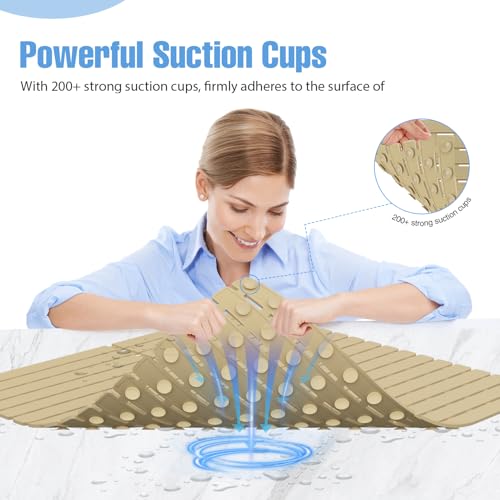 Shower Mat Non-Slip Bath Mat for Tub and Shower Stall,236 Suction Cups with Drain Holes, Quick Dry Machine Washable, Extra Grip for Stand Up Showers, Bathroom Essentials 24x24 Inch (Brown) - color: Brown