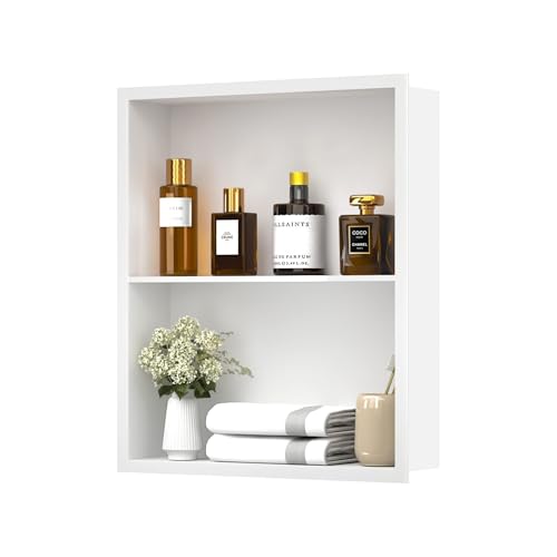 14x18 Recessed Medicine Cabinet, Bathroom Wall Cabinet, 304 Stainless Steel Recessed Wall Niche with 2-Tiers Shelves, Matte White - color: Matte White, size: 14'' x 18''