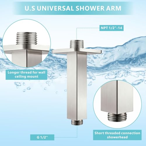 Ceiling Mounted Shower Arm with Flange, Universal Connection 1/2 NPT Straight, Made of Thicken Stainless Steel, Square Extension Arm for Fixed Rain Shower Head(4 Inch,Brushed Nickel) - color: Brushed Nickel, style: 4 Inch