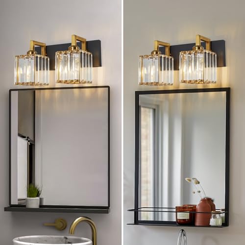 Modern Bathroom Vanity Light 2-Lights Black Gold Crystal Wall Lamp Bathroom Modern Crystal Vanity Lighting - color: Black+Gold Crooked, size: 2-light