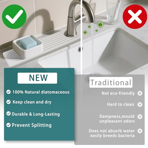 Faucet Mat for Kitchen Sink, Diatomite Absorbent Faucet Stone Drying Mat Kitchen Sink Protectors, Faucet Splash Guard for Bathroom Counter Water Absorbent 24 Inch - size: 23.6" x 3.9"