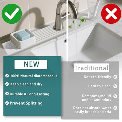 Faucet Mat for Kitchen Sink, Diatomite Absorbent Faucet Stone Drying Mat Kitchen Sink Protectors, Faucet Splash Guard for Bathroom Counter Water Absorbent 24 Inch - size: 23.6" x 3.9"