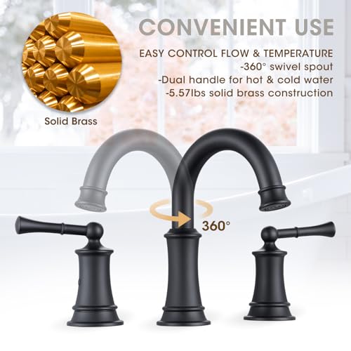 Black Bathroom Faucet, 8 Inch Bathroom Sink Faucet | with Pop-up Drain Assembly, Widespread Bathroom Faucet with cUPC Supply Lines for Vanity, Lavatory RV Farmhouse Sink - color: Black