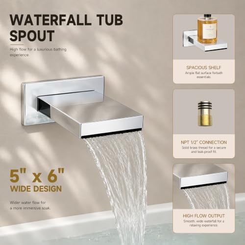 Shower System with Tub Spout, All Metal Bathtub Shower Faucet Set with High Pressure 10 Inch Rain Shower Head and Handheld Shower Head Set, Chrome (Valve Include) - color: Chrome