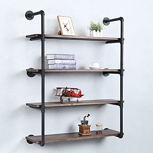 Industrial Pipe Shelves With Wood Planks,Rustic Pipe Shelving Wall Shelf | Metal Pipe Solid Pine Wood,Easy to Assemble,Wooden Board Thickness 0.78 In,For Bar Farmhouse Kitchen Office Bathroom,Bedroom - color: 4-layer, size: 36in