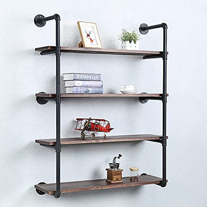 Industrial Pipe Shelves With Wood Planks,Rustic Pipe Shelving Wall Shelf | Metal Pipe Solid Pine Wood,Easy to Assemble,Wooden Board Thickness 0.78 In,For Bar Farmhouse Kitchen Office Bathroom,Bedroom - color: 4-layer, size: 36in