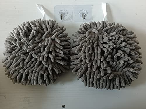 Ivymei 3 Pack Fuzzy Chenille Hand Towels Ball Cute Hanging Hand Towels with Loop for Kitchen Bathroom,Soft Absorbent Hand Bath Towels(2 Grey) - color: 2 Grey