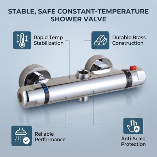 Garosa Thermostatic Faucet Wall Mounted Thermostatic Shower Valve Constant Temperature Hot Cold Water Mixer Valve for Bathroom RV Clawfoot Tub(Nozzle up)