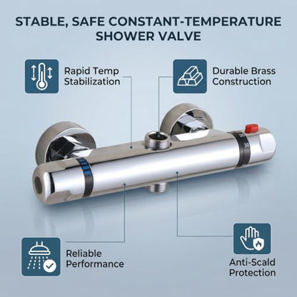 Garosa Thermostatic Faucet Wall Mounted Thermostatic Shower Valve Constant Temperature Hot Cold Water Mixer Valve for Bathroom RV Clawfoot Tub(Nozzle up)