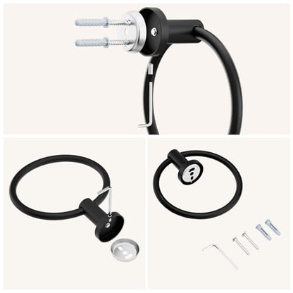 FORIOUS Towel Ring, SUS304 Stainless Steel Hand Towel Holder, Matte Black | Modern Hand Towel Holder Rack Hanger Round for Bathroom Wall Mounted, Ideal for Bathroom, Kitchen, RV - color: Matte Black