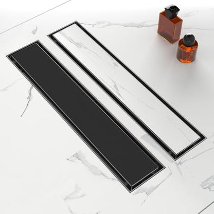 18 Inch Linear Shower Drain-Matte Black, with Tile Insert Grate | AISI 304 Stainless Steel Shower Drain, Rectangle Shower Floor Drain with Leveling Feet, Fits Bathroom & Balcony etc - color: Matte Black, size: 18 Inch