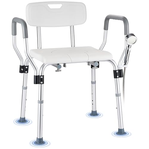 Shower Chair for Inside Shower 450 LB Heavy Duty | Handicap Toilet Chairs for Seniors with Arms, Shower Seat for Elderly and Disabled Inside Tub - color: Natural