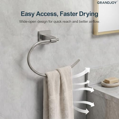 8.5 Inch Brushed Nickel Hand Towel Ring for Bathroom, SUS304 Stainless Steel Wall Mounted Hand Towel Holder, Modern Square Base Swivel Towel Hanger, Heavy Duty - color: Brushed Nickel