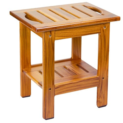 Utoplike Teak Shower Stool, Compact Showers Bench, Foot Rest Shaving Legs | Foot Stools for Shave Legs, with Shelf & Handle, 2-Tier. Small Wooden Bath Seat with Non-Slip Feet for Bathroom, Bathtub - size: Small