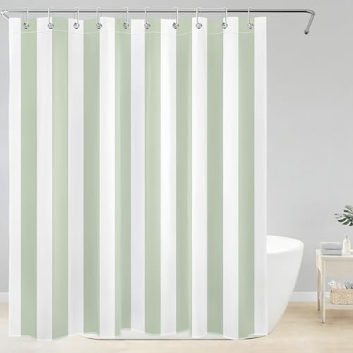 LB Green Striped Shower Curtain Decor, Modern Farmhouse Green and White Vertical Stripe Shower Curtain for Bathroom 60" W x 72" L Polyester Fabric Bathroom Decoration Bath Curtains Hooks Included - color: Green, size: 60"W x 72"L (Pack of 1)