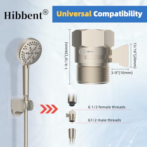 Hibbent All Metal 1 Pack Shower Head Flow Control Valve, G1/2 Brass Shut-off Valve with Metal Handle Lever, Shut OFF Water Flow Control Regulator for Handheld Shower, or Bidet Sprayer, Brushed Nickel - color: Brushed Nickel