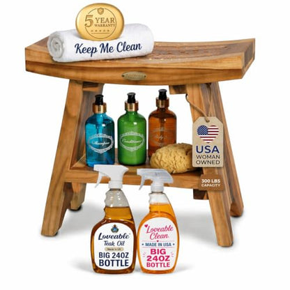 EcoDecors Serenity 18" Teak Shower Bench Bundle with Teak Oil & Cleaner - size: 18" shelf + oil + cleaner