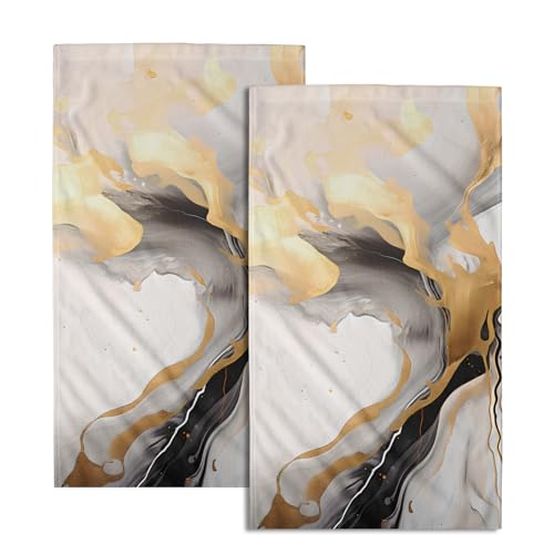 Giwawa Marble Hand Towels for Bathroom - Abstract Luxury Gray White Marble with Gold Veins Kitchen Dish Towels Decorative Towels for Guest Gym Spa - color: Gold Black Grey White Marble, size: 28.3" x 14.4"(Pack of 2)