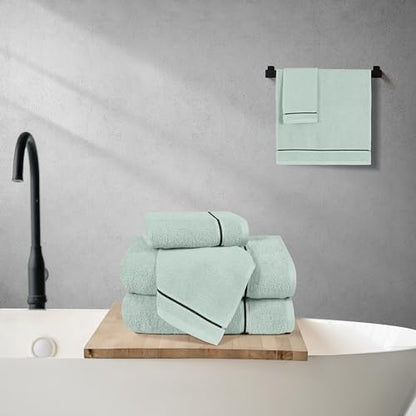 MyOwn Ultra Soft 6 Pack Cotton Towel Set, Contains 2 Bath Towels 28x55 inch, 2 Hand Towels 16x24 inch & 2 Wash Coths 12x12 inch, Ideal Everyday use, Compact & Lightweight - Sea Green - color: Sea Green, size: 6 Piece Set
