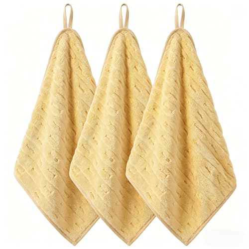 3 Pack Microfiber Hand Towels for Bathroom with Hanging Loops Quick Dry Small Towel Set for Bathroom Kitchen 14 x29.6inch (Yellow) - color: Yellow